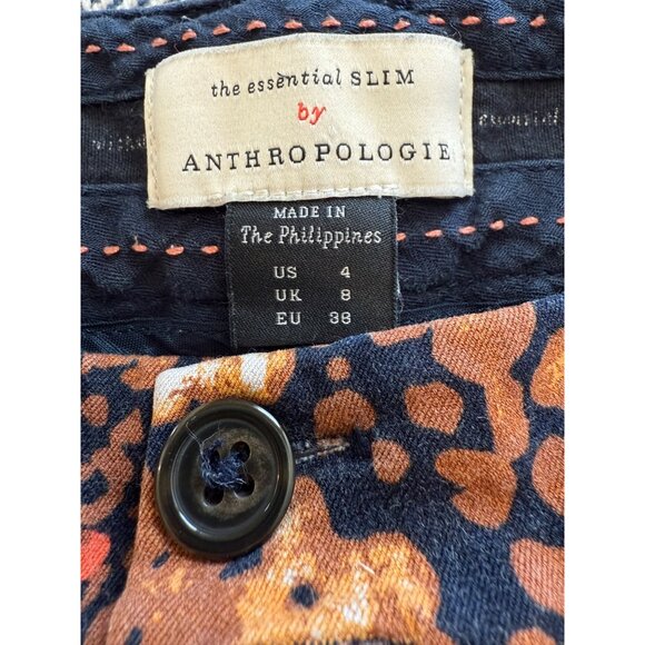 Anthropologie The Essential Slim Pants - Floral Print Size US 4 Navy & Orange Wo - Picture 3 of 8